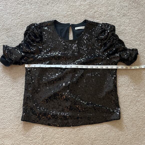 Abercrombie & Fitch Womens Black Full Sequin Puff Short Sleeve Blouse Size Small - Picture 7 of 8